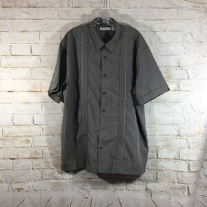 CUBAVERA Camp Shirt Mens XXL Gray Embroidered Short Sleeve Polyester